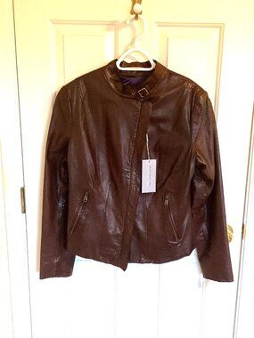 MARC NEW YORK - ANDREW MARC BROWN LEATHER RACER JACKET